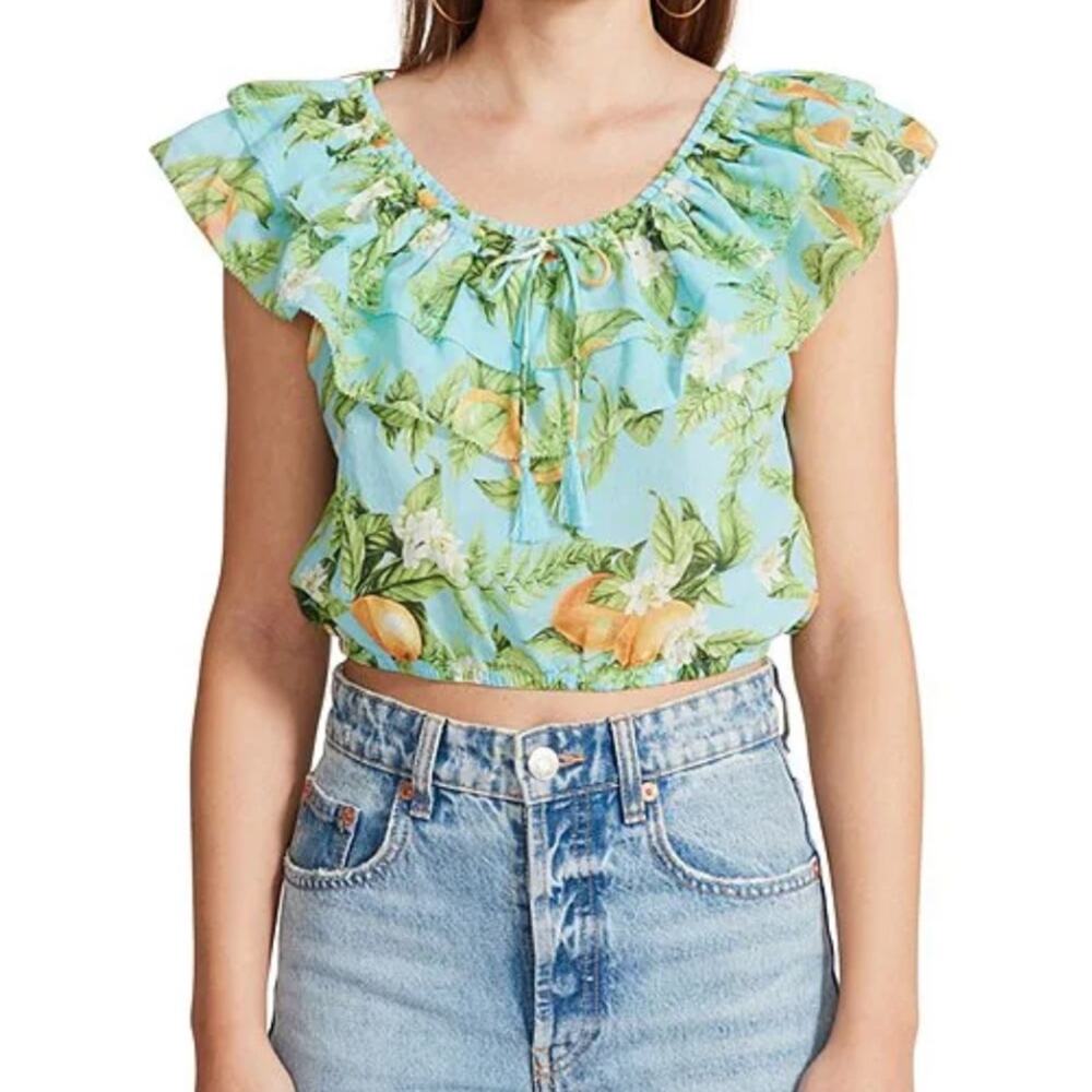 BB Dakota by Steve Madden Zest For Life Lemon Print Off Shoulder Top Size S